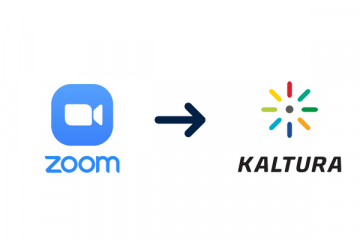 Zoom logo with an arrow pointing towards a Kaltura logo
